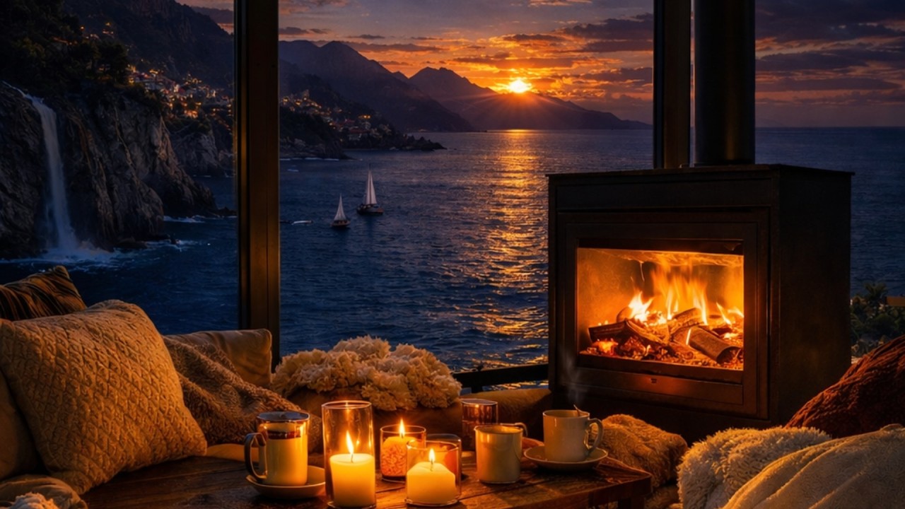 Fireplace Sounds + Ocean Waves | 3 Hours Sleep Sounds