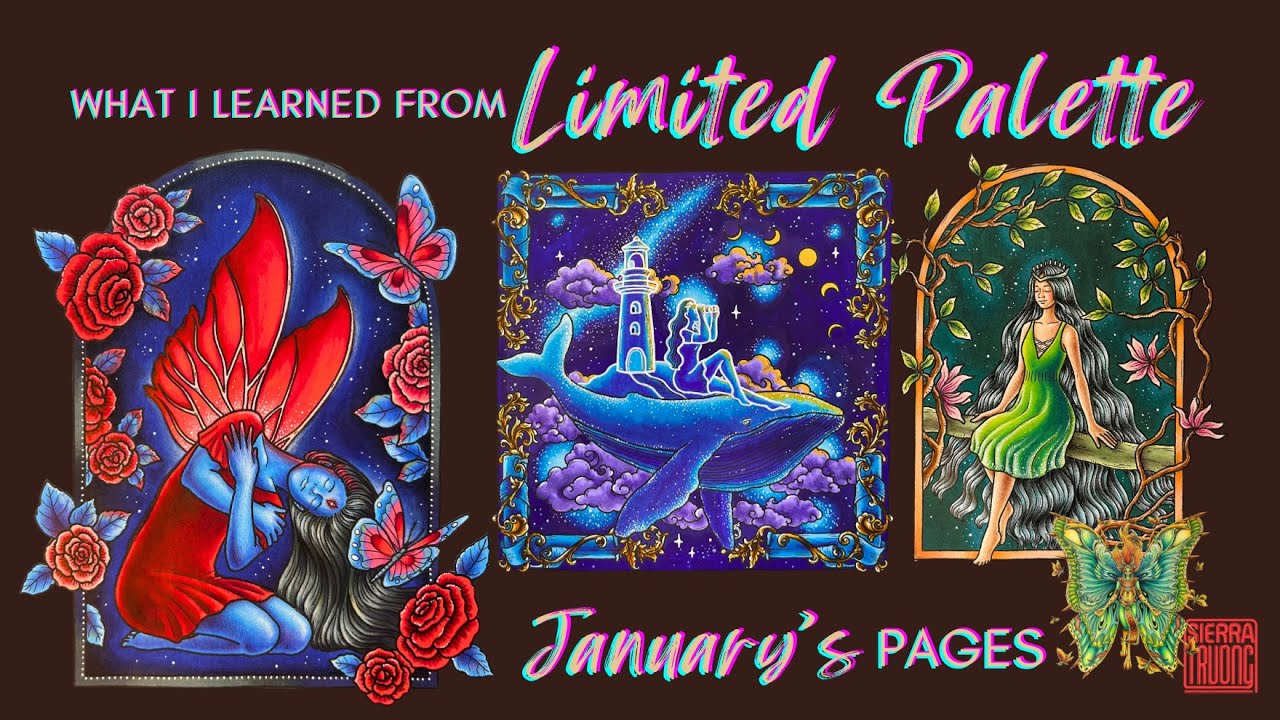 Colouring with limited palette | January's completed pages | Timelapse colouring with Ohuhu markers