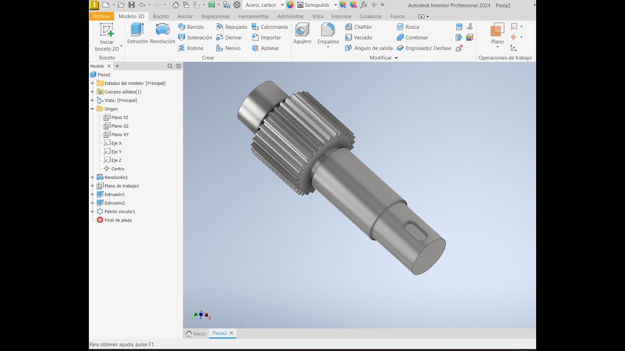 Autodesk Inventor - learn making 3d of gear shaft