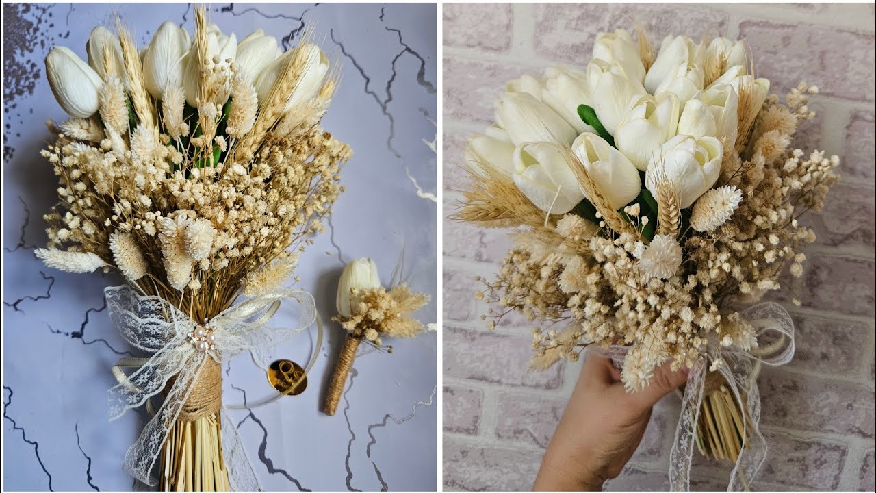 Qurudulmuş çiçəklərdən gəlin gülü | Gəlin buketi | Gelin çiçeyi | Bride boutique | Bride flower