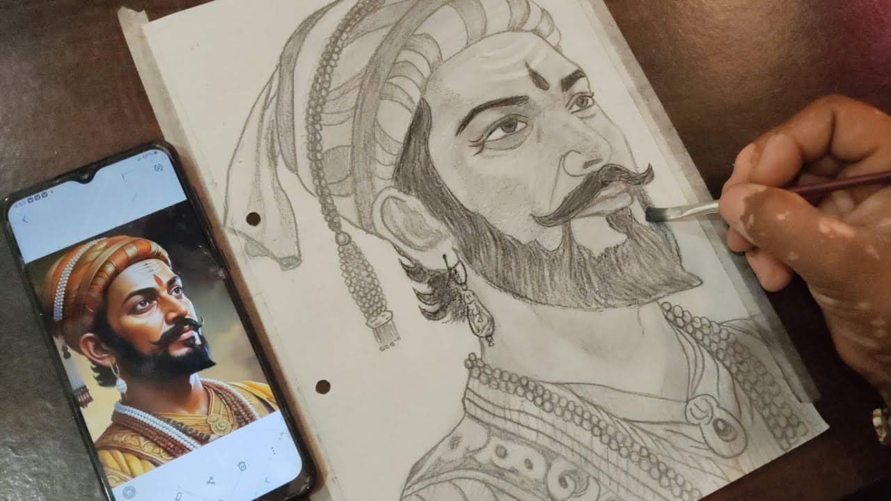 How to draw Chhatrapati Shivaji Maharaj, Shivaji Maharaj drawing, shading drawing
