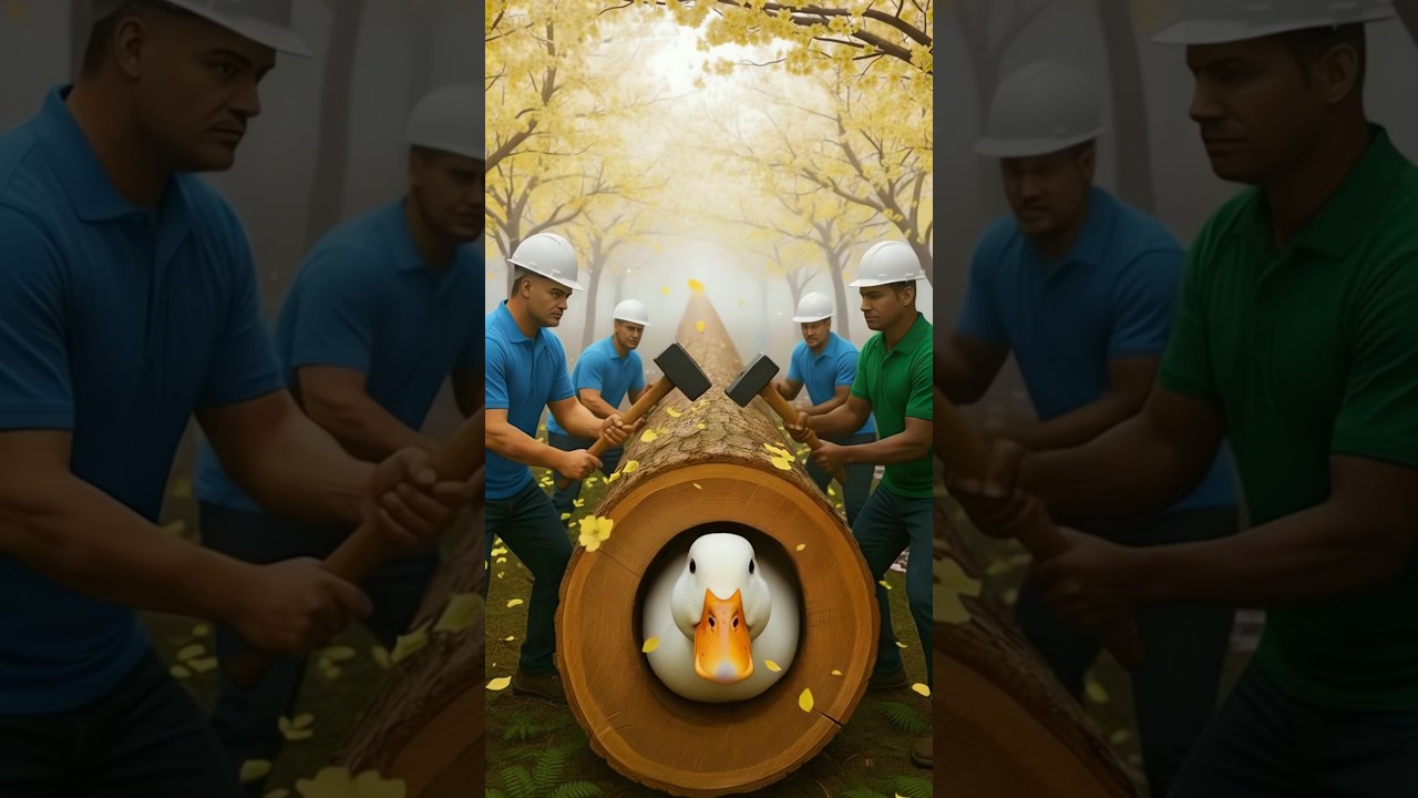 Duck Stuck in a Log Rescue! #animalshorts #funny