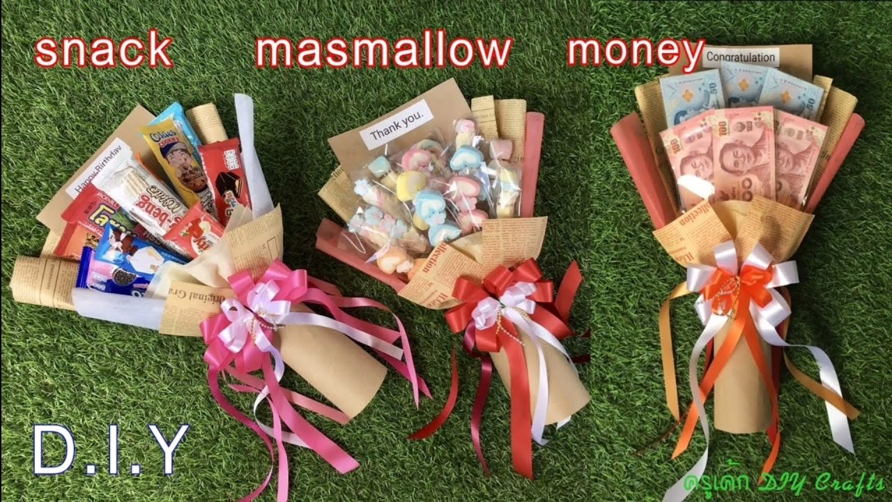 Ideas to make chocolate bouquet , DIY masmallow, moneygift #snackbouquet #DIYmasmallow