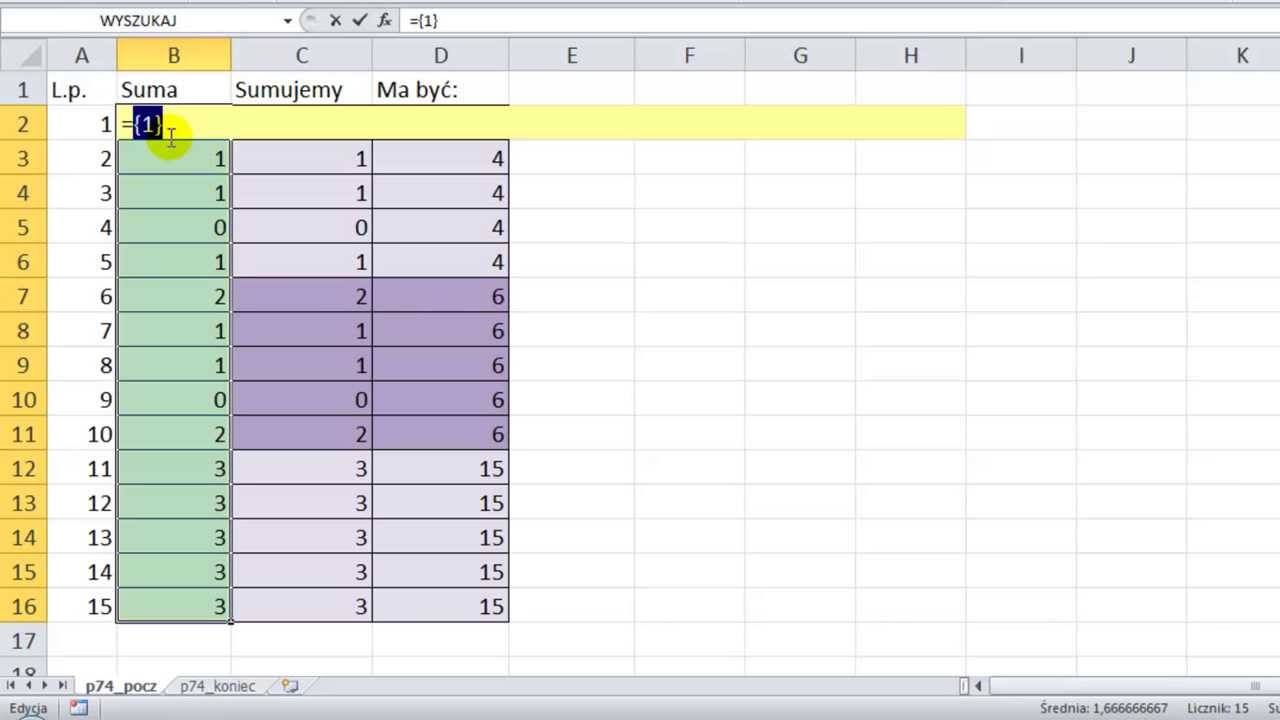 Excel  Jak sumować wybrane 5 kom&oacute;rek w kolumnie w zależności od wiersza w kt&oacute;rym jesteś - porada #74