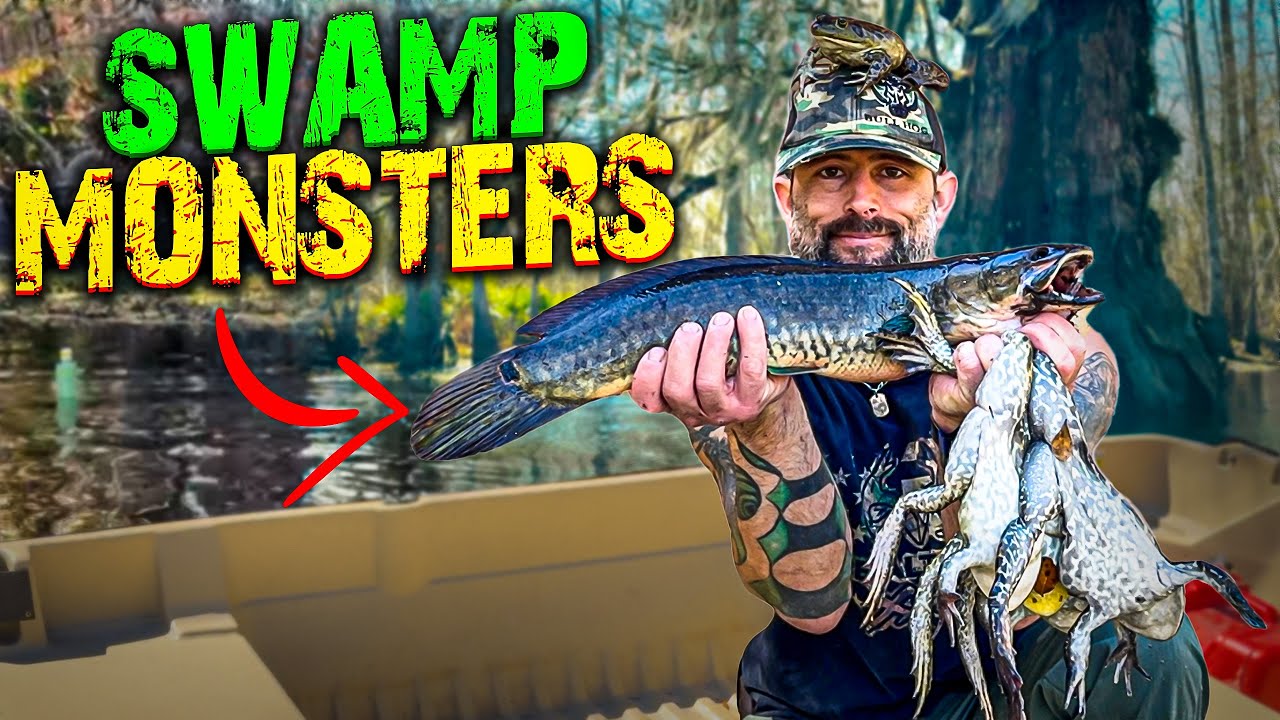 SWAMP MONSTERS! Bullfrogs, Bowfin, & Catfish! { Catch and Cook }