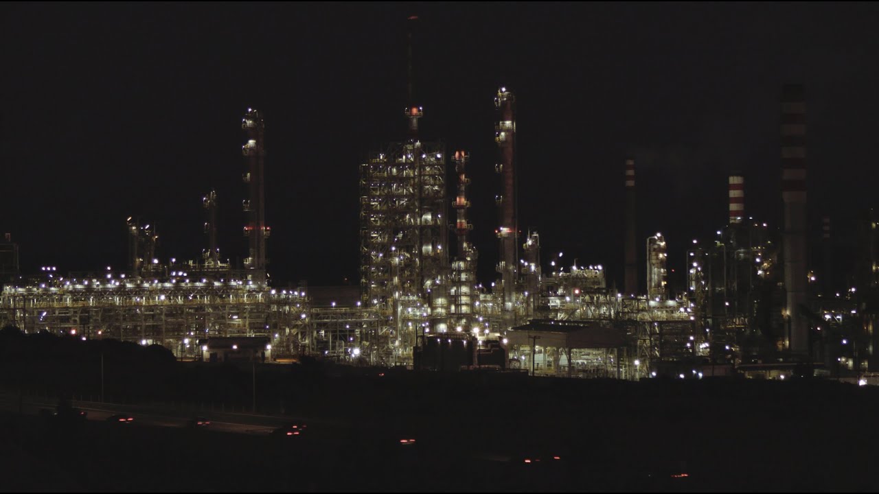 Oil refinery by the freeway ambience