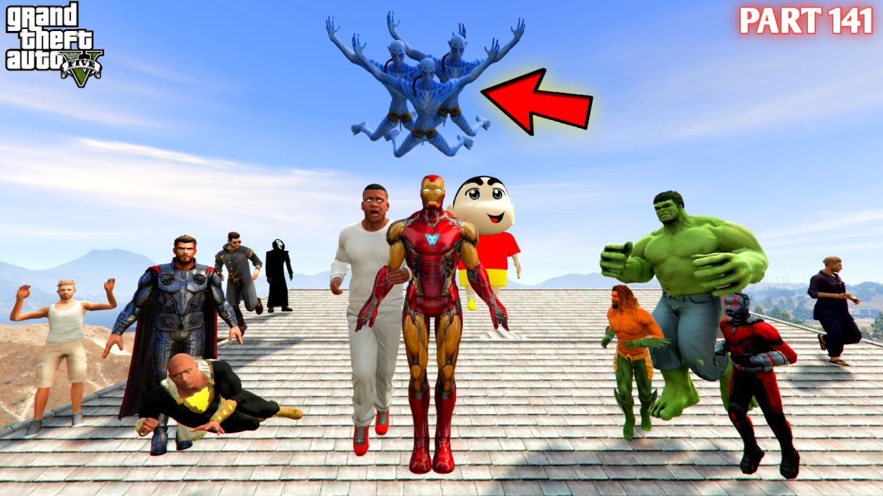Franklin & Shinchan Ironman Died Avatar Alien Attack in GTA5