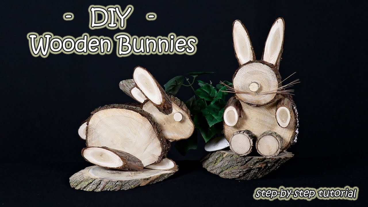 Easter bunnies from wood slices, DIY project for family. Super easy, cool designs. Step-by-step