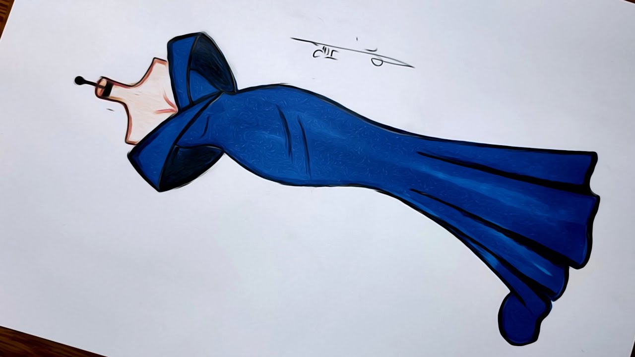 تعلم رسم فستان سهرة بسيط و سهل جدا للمبتدئين 💙 | رسم فساتين 