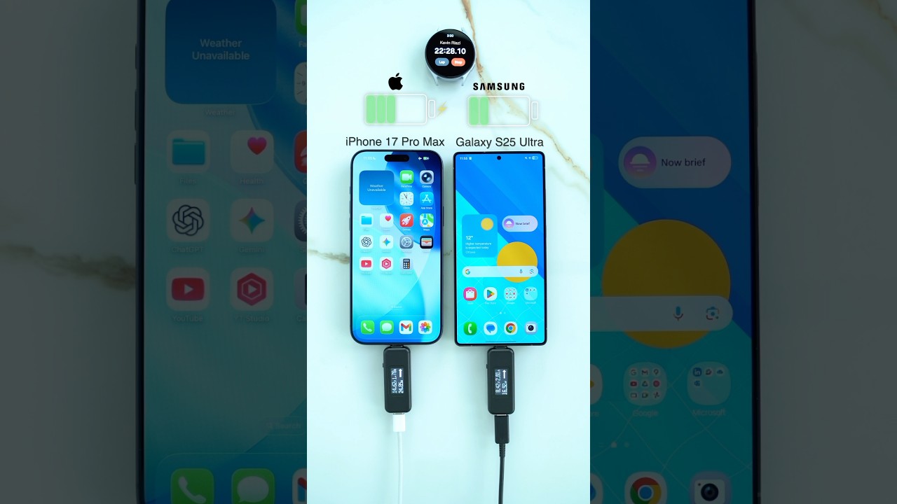 Тест зарядки iPhone 17 Pro Max и Galaxy S25 Ultra!🪫🔋