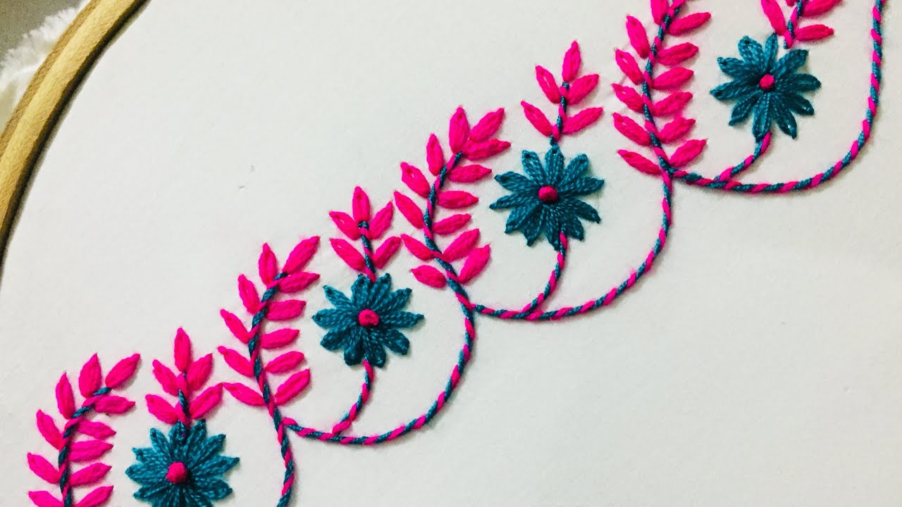 Hand Embroideryl lazy daisy stitch l border design embroidery l