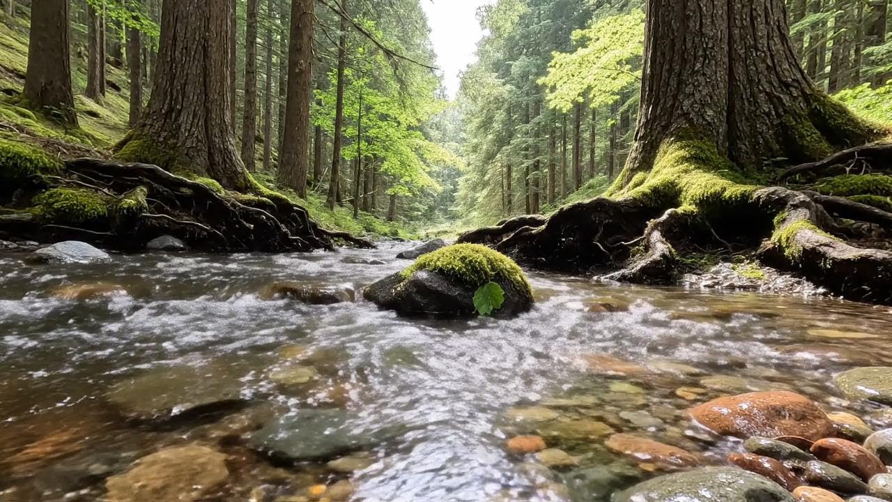 Quiet Comfort – Flowing River in Fresh Green Woods for Soothing Stress Relief 🍀🌊