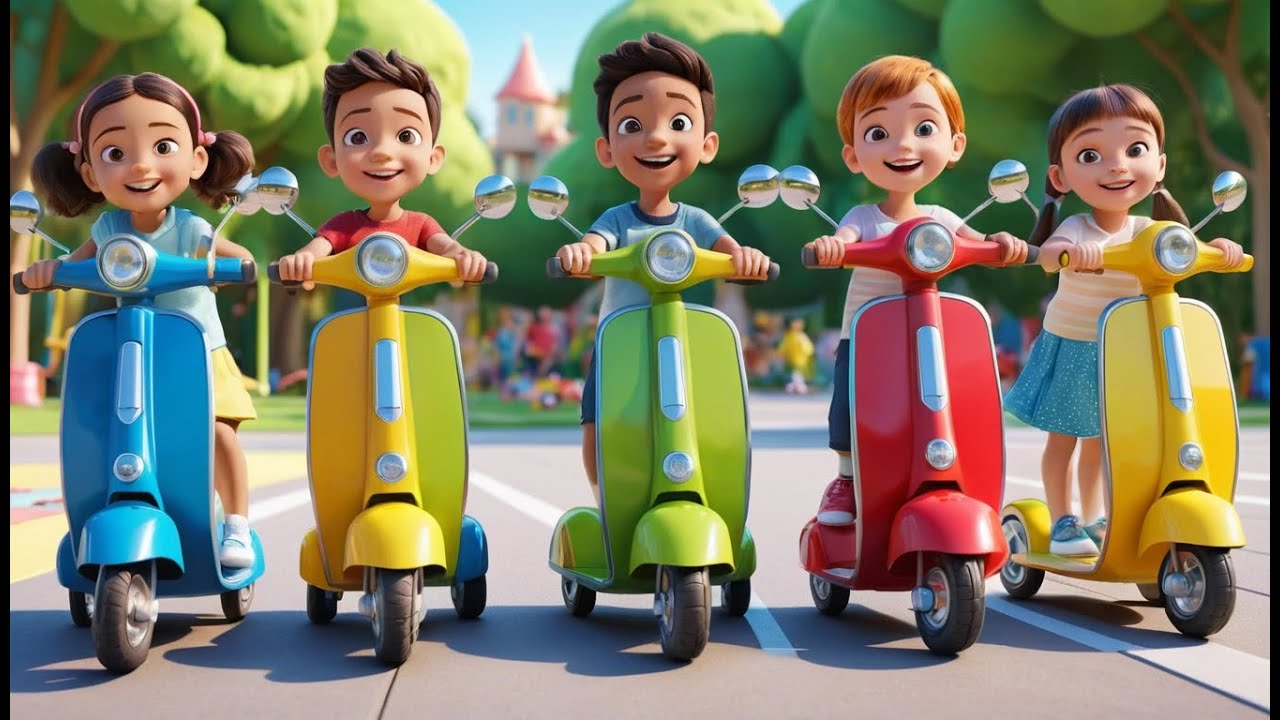 Vier Kleine Zoom Zoom Zoom Speelgoedscooters | Vrolijk Voertuigenliedje & Tellen