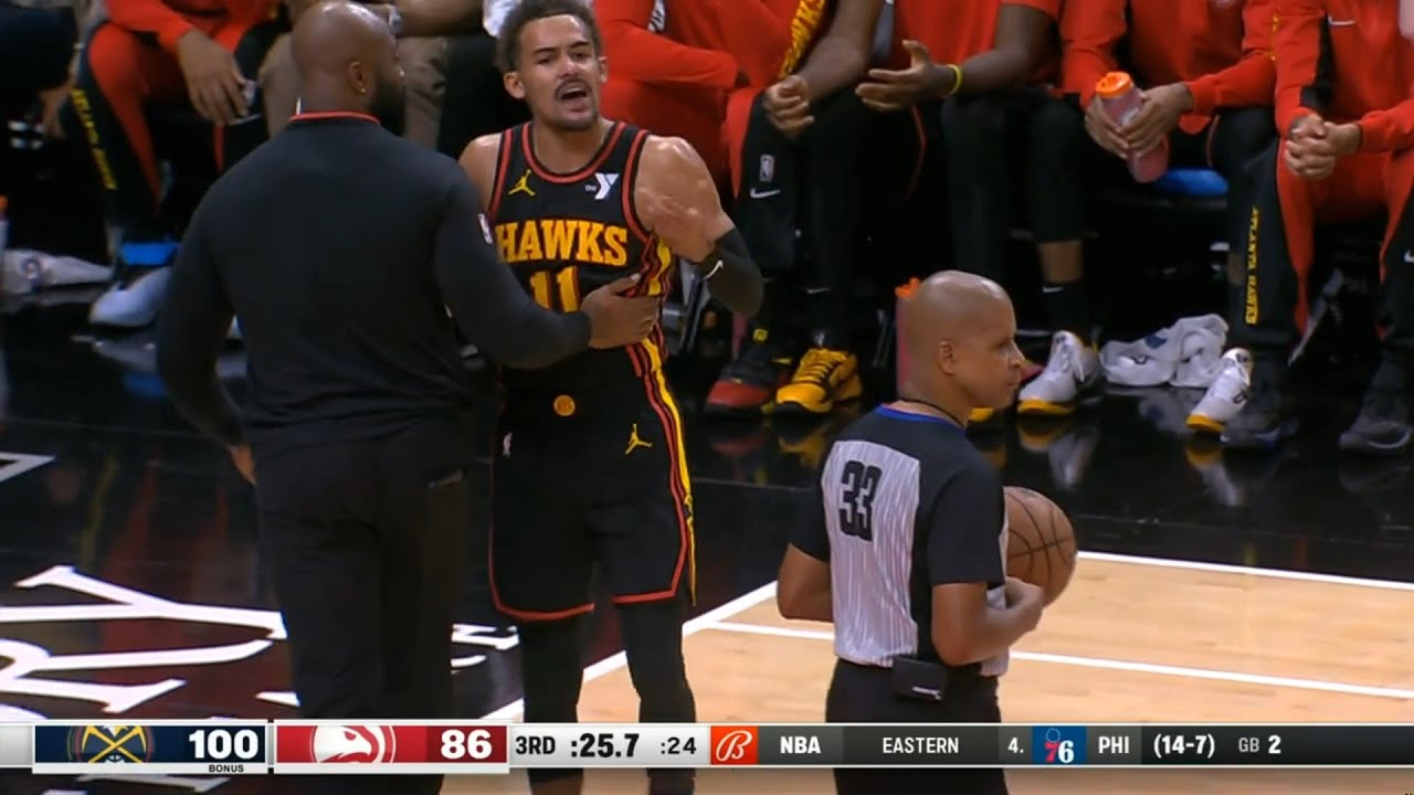 Trae Young tells ref to grow the f**k up after getting ejected vs Nuggets