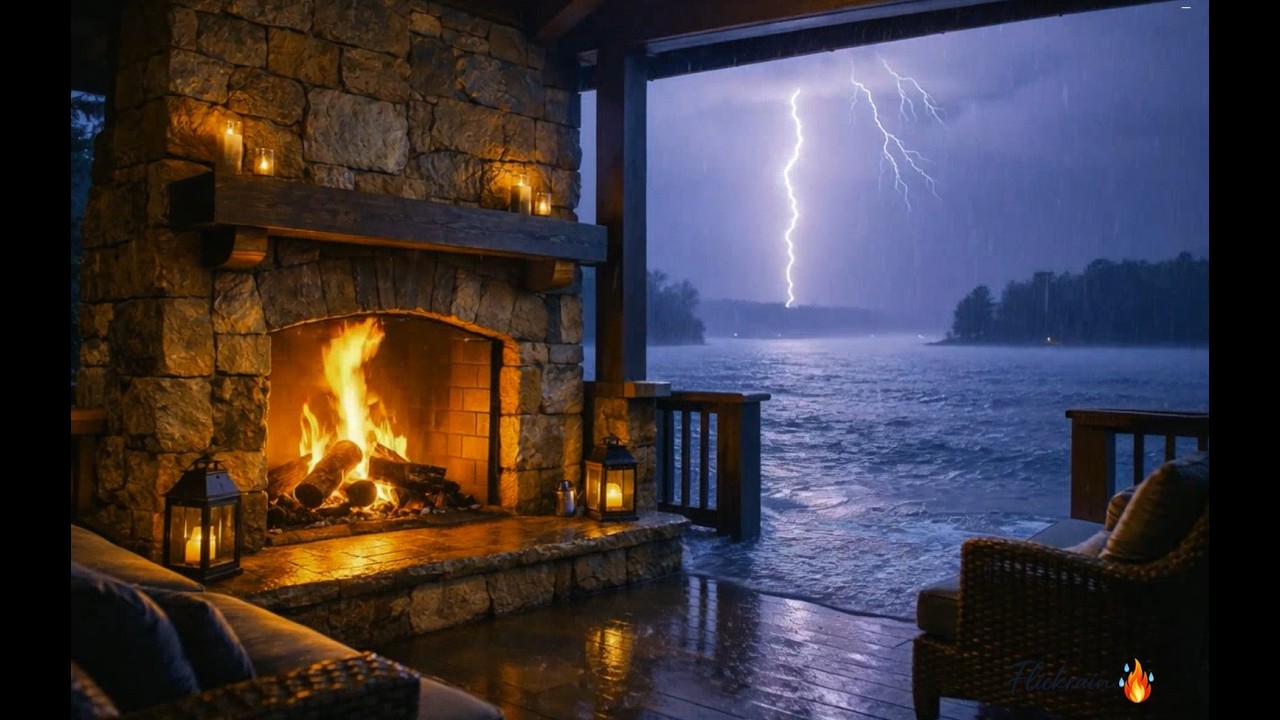 🌧️ Rainy Night in the Greenhouse 10 Hours | 70% Rain on Glass & Soft Fireplace