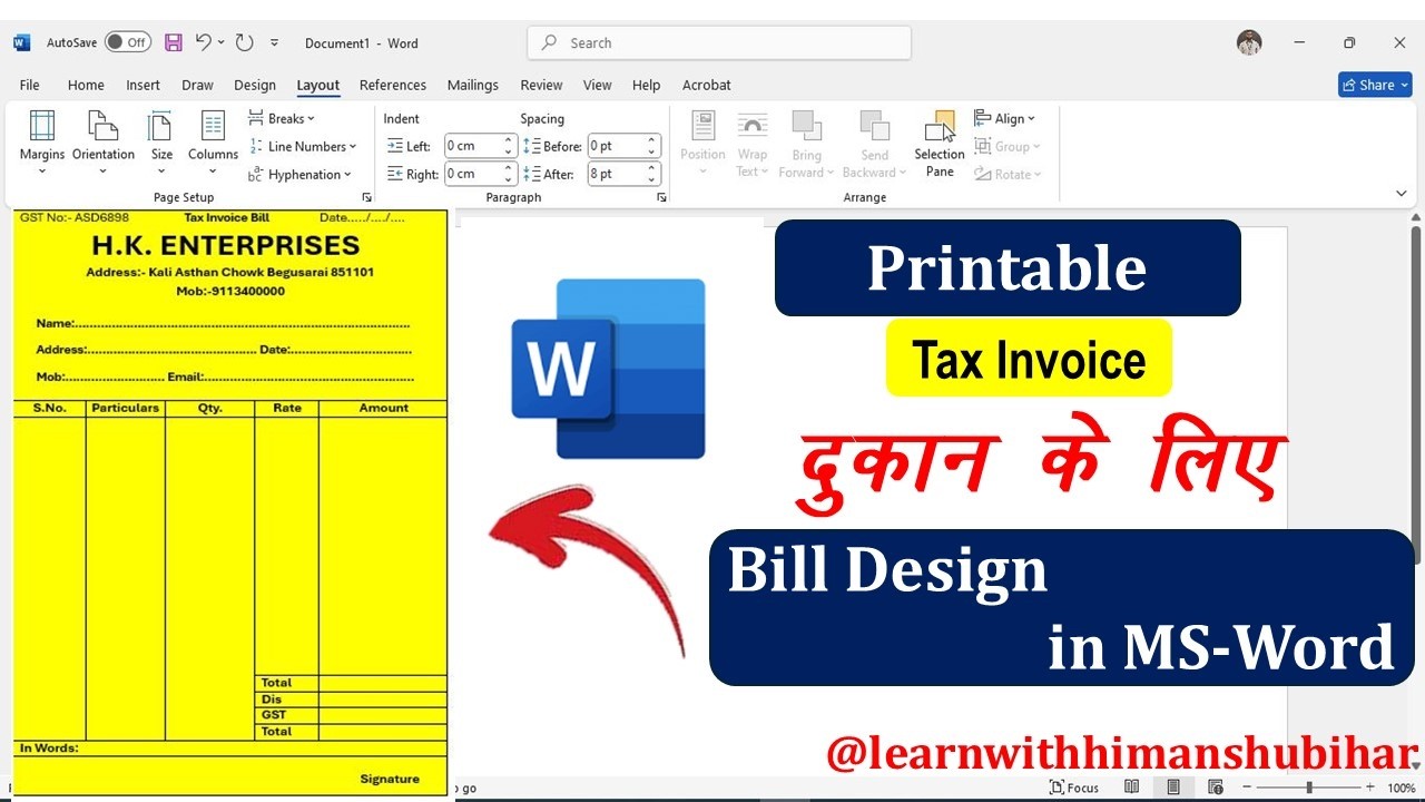 How to make Bill Book in MS Word | Bill Invoice in MS Word | MS Word Tutorial !! Latest Video 2026