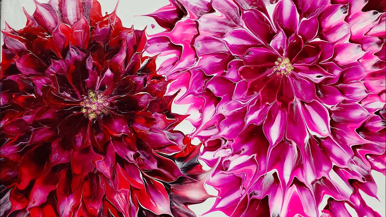 #120 How to paint Two Dahlias Using a Mini Appetizer Spoon ~ Acrylic Pour Art for beginners