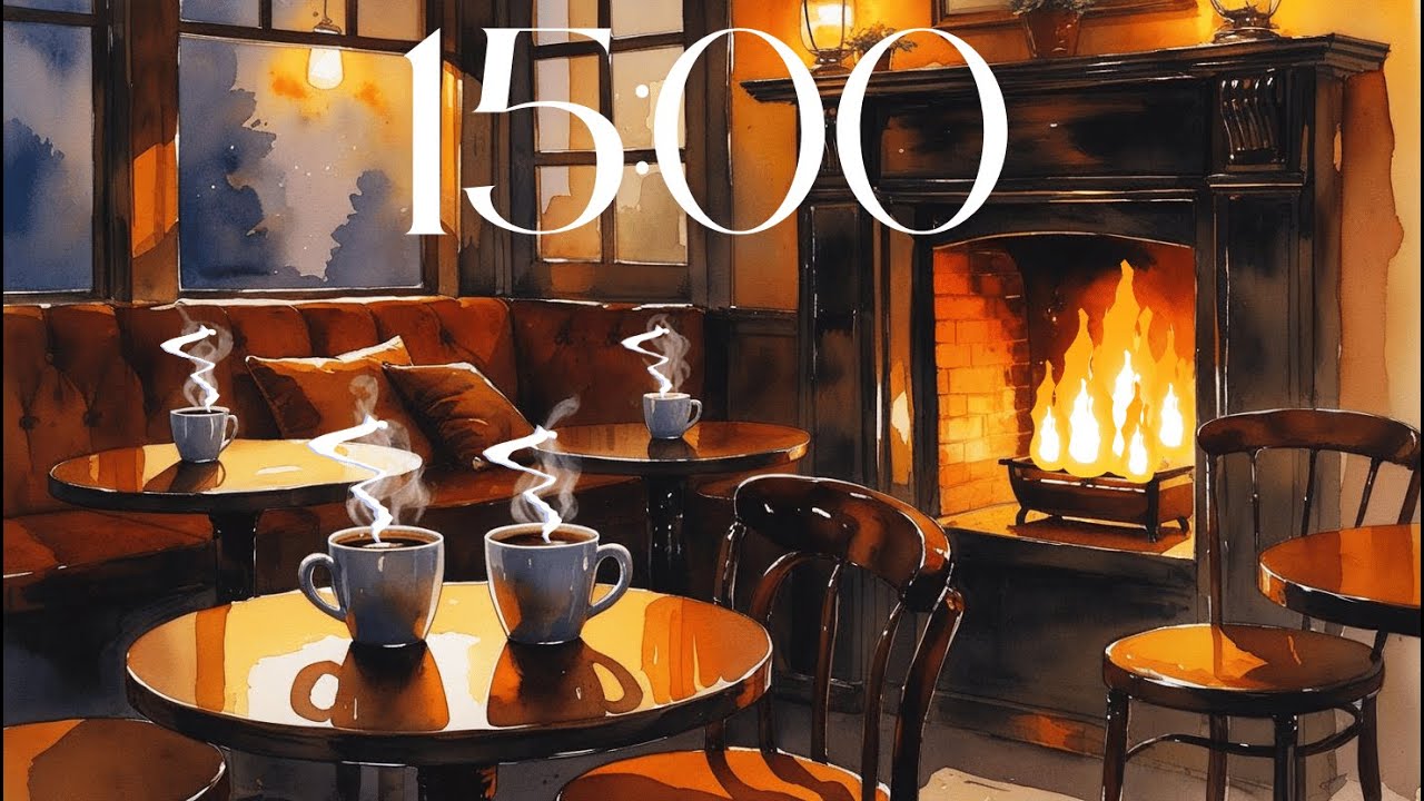 15 Minute Countdown Timer - Cozy Coffee Shop With Fireplace & Music (Jazz)
