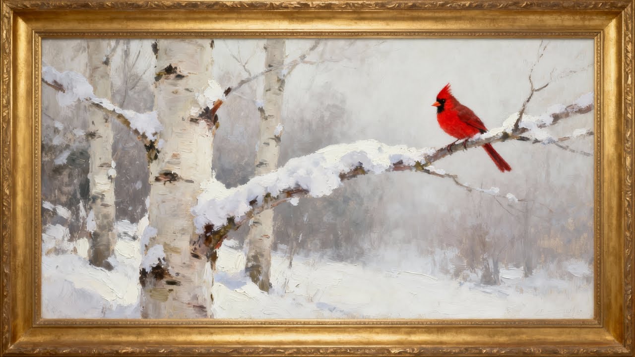 WINTER CARDINAL IN THE WOODS | Frame TV Art / Ambient Still Video | Gibson Studio  #frametvart