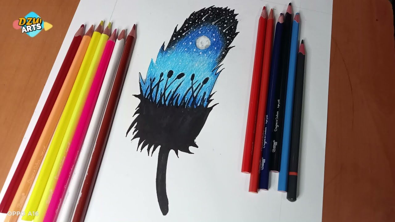 رسومات | رسم منظر طبيعي بالاقلام الخشبية خطوة بخطوة للمبتدئين | رسم منظر طبيعي | رسم سهل