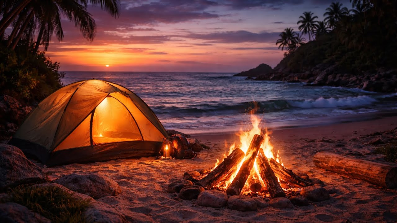 【3時間】Campfire by the Ocean｜波音と焚き火で深い眠り3hours