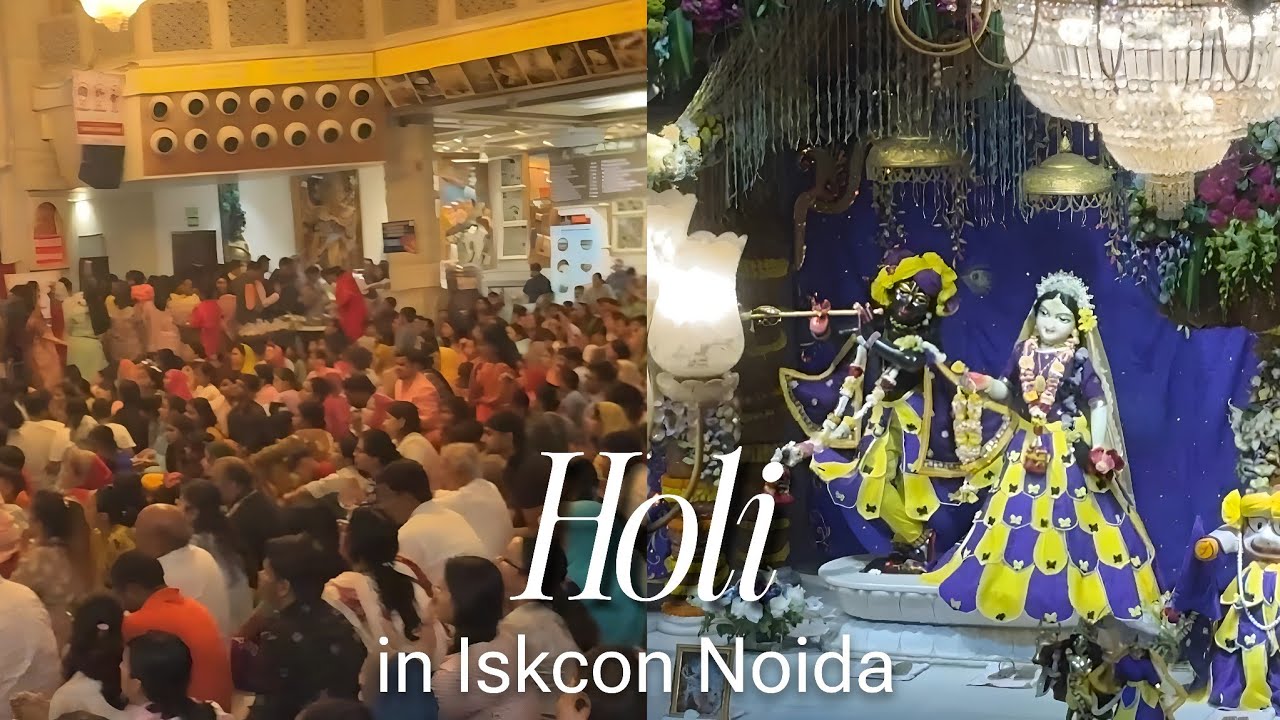 Celebrating Holi in ISKCON Temple NOIDA
