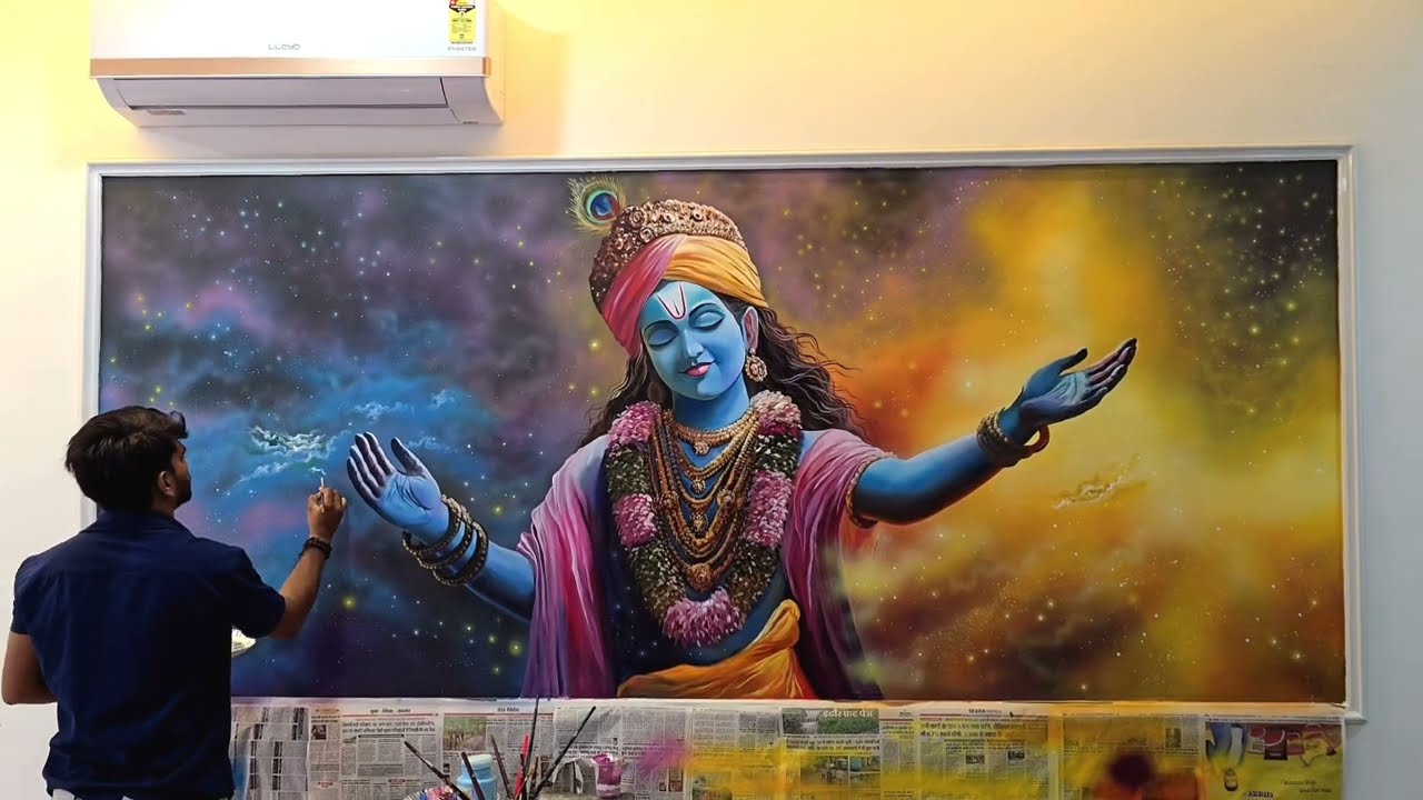 Krishna with Universe wall painting | Timelapse wall art  | parimal art studio