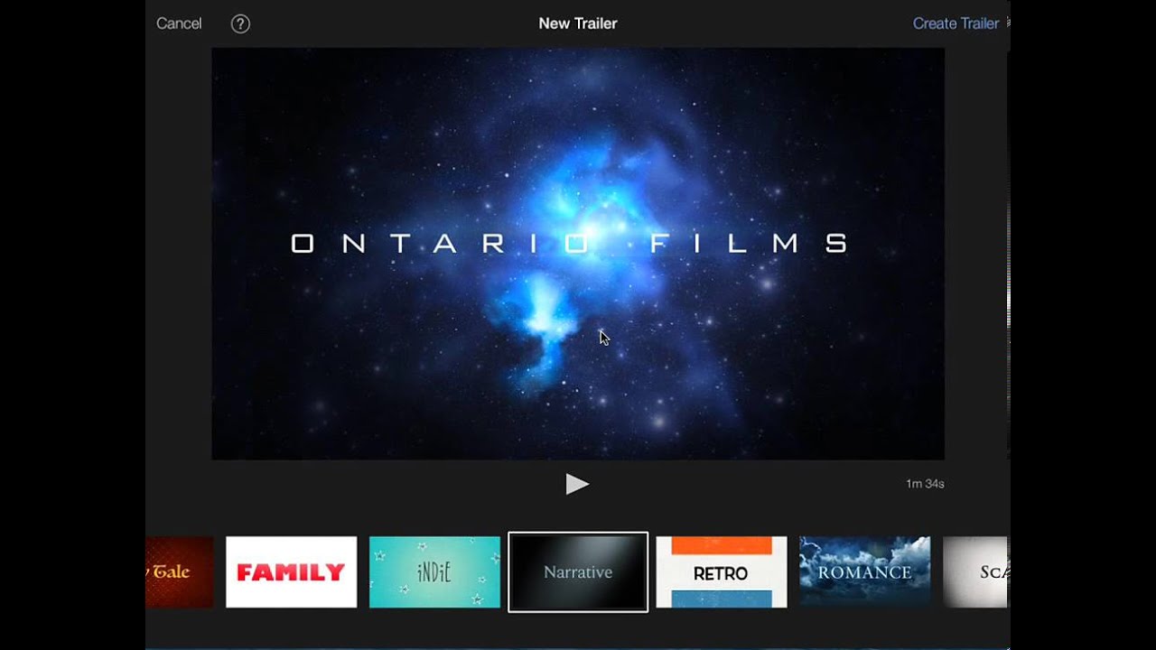 iMovie Trailer Selecting a Template