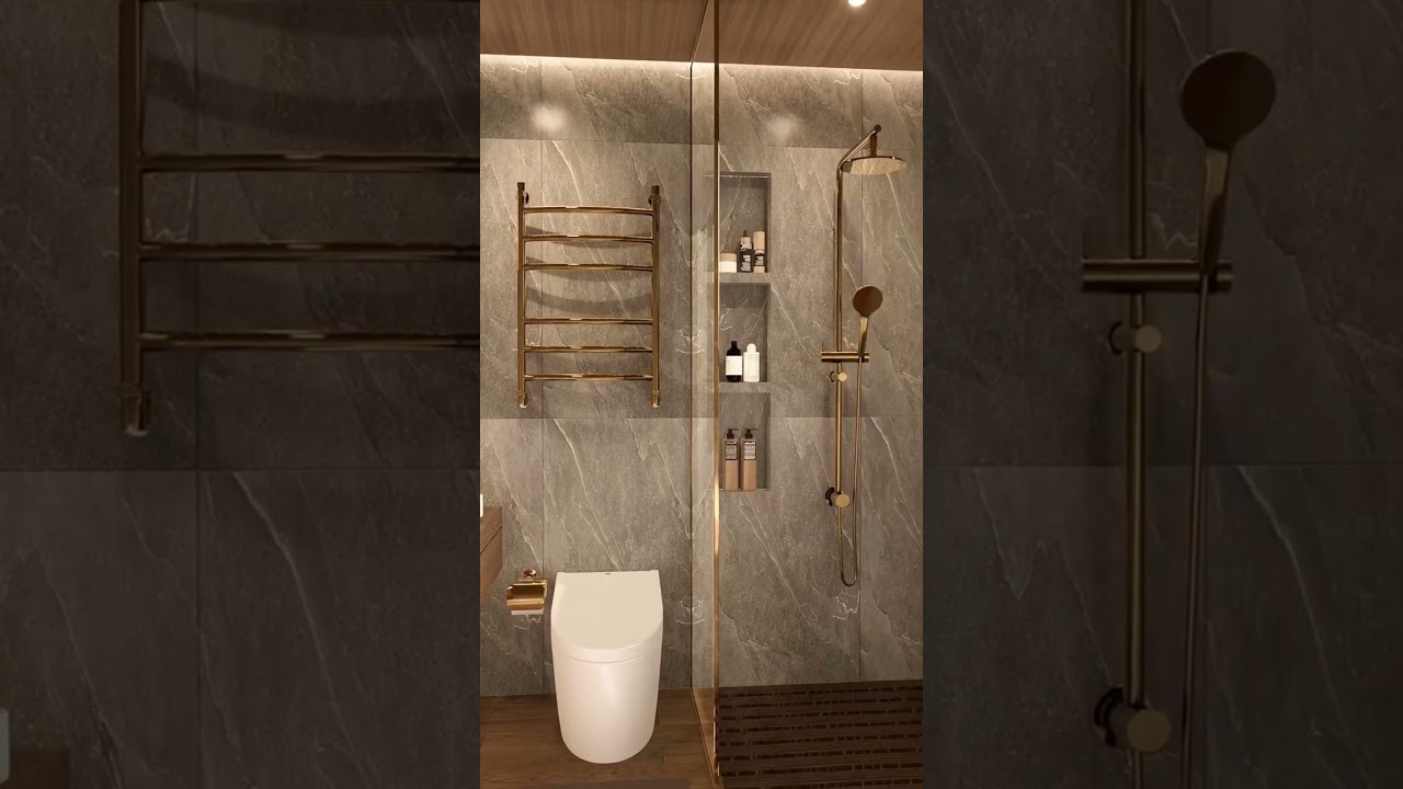 ✨ Luxury Bathroom Design | Gold Accents & LED Mirror Elegance 
