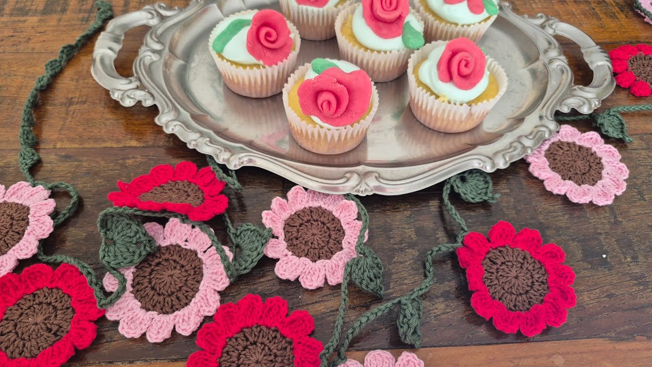 Cupcakes de limão +varal de crochê fácil - A festa da primavera.🌸🌼