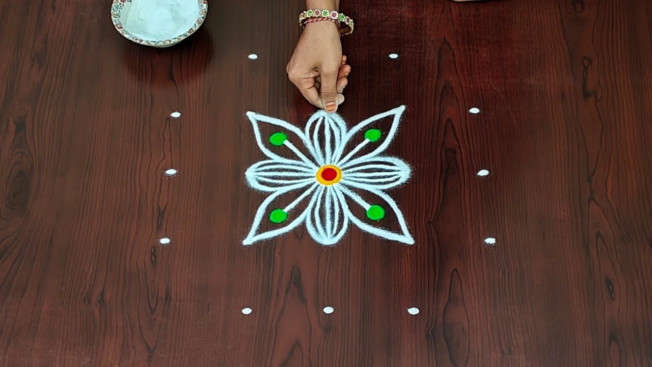 5&times;3dots easy rangoli|daily muggulu|thipkyanchi,festival rangoli|traditional rangoli#Rang Kaa Rangoli