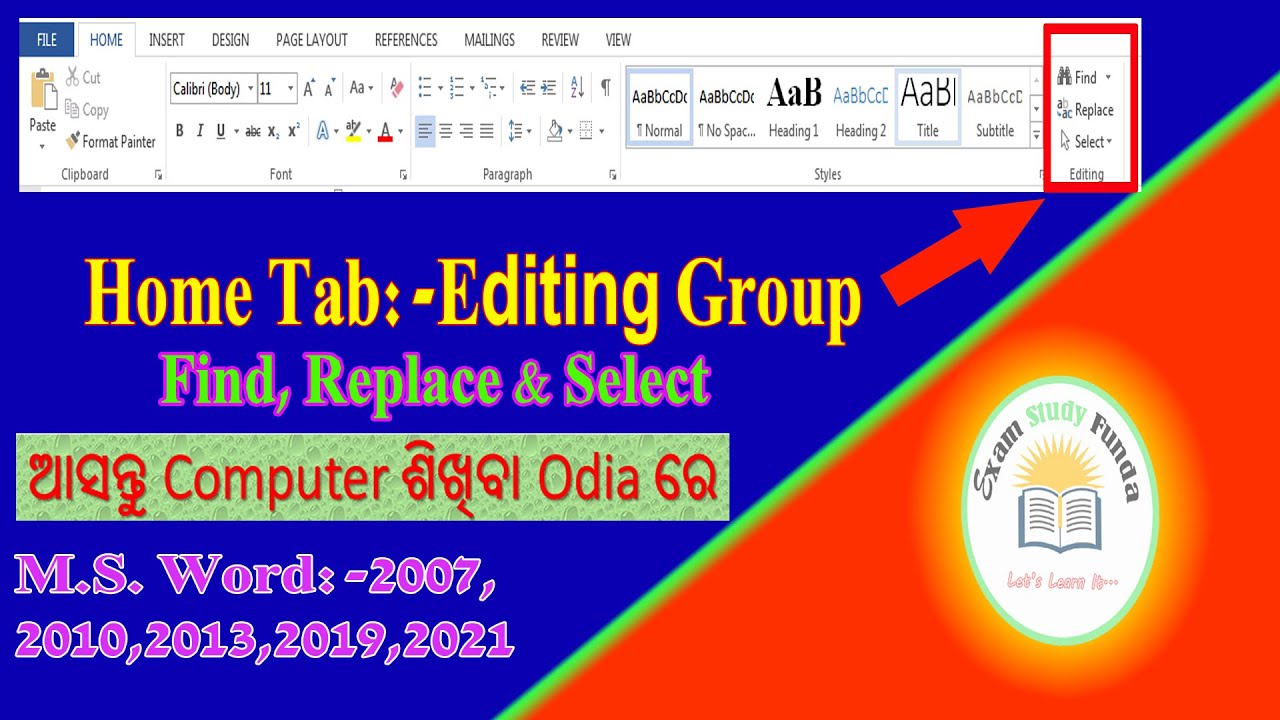 Ms Word Odia Tutorial |Home Tab Full Use Tutorial | Find Replace Odia re | ବହୁତ ସହଜରେ ଶିଖିଯାନ୍ତୁ