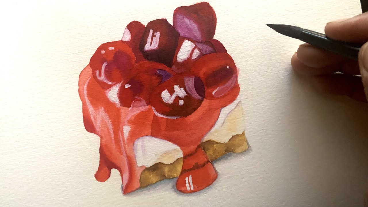 Realistic Cheese Cake Painting | Detailed Step By Step Watercolor Process Video | Watercolor Food