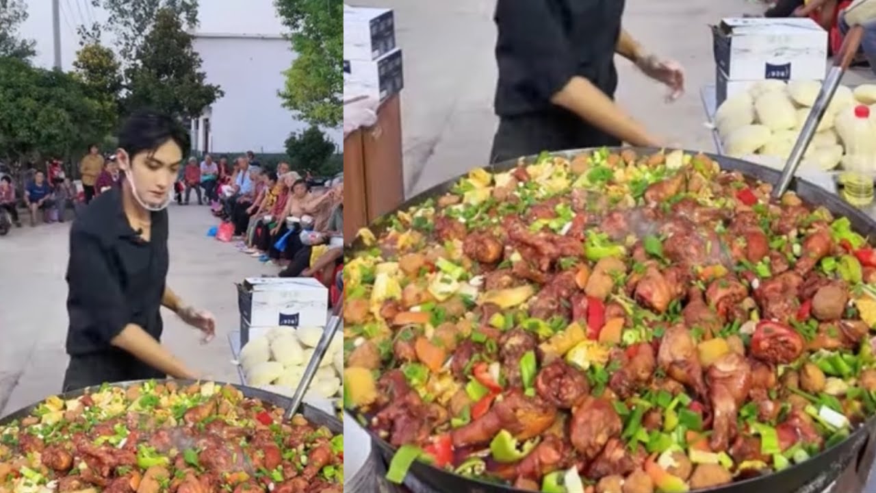 Handsome Chinese Man Cooks Noodle With Chicken Drumstick For Elders In Village At The Mountain