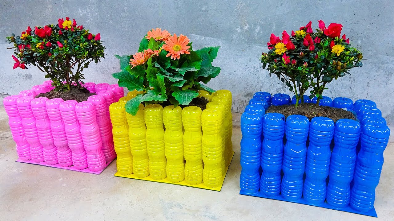 Good Idea | Recycling Plastic Bottles to Make Beautiful Planter Pot For Your Garden