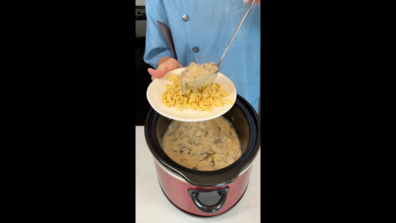 Crockpot Boursin Beef Stroganoff