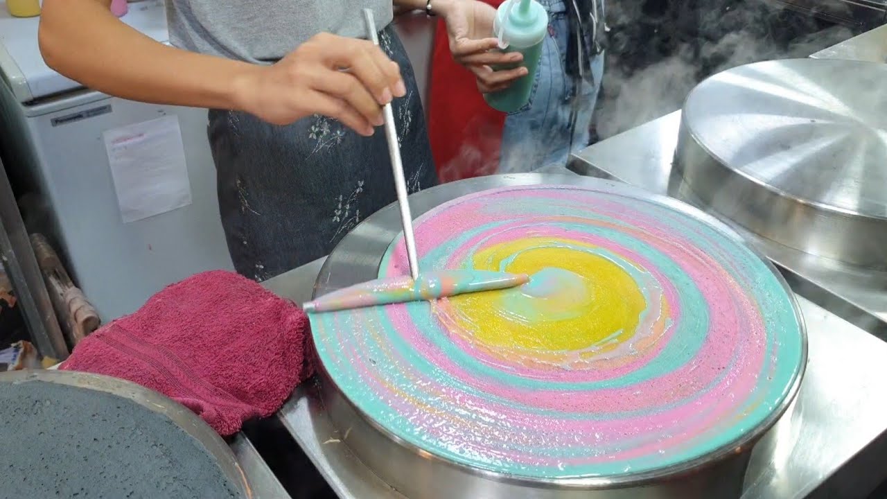 Rainbow crepe + chaco crepe -street food Thailand เครปสีรุ้ง เครปชาโคล