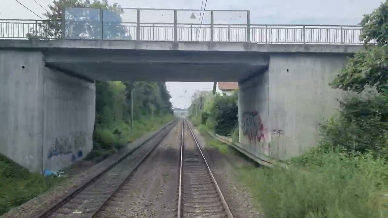 Führerstandmitfahrt. Landshut - Freising. BR-182. Cabview z kabiny maszynisty. Train. Bayern.