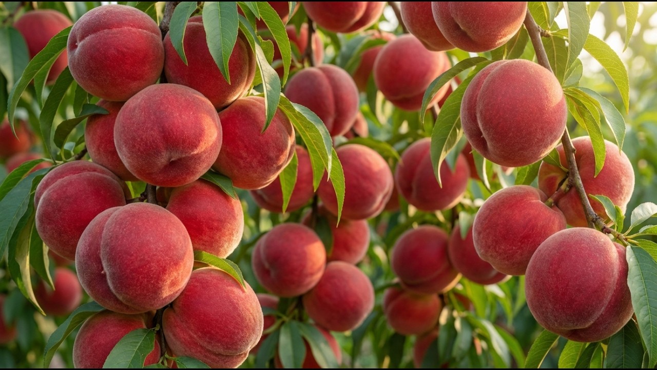 How Red Peach Is Grown in Japan | Super Large & Beautiful Red Peaches on Tree
