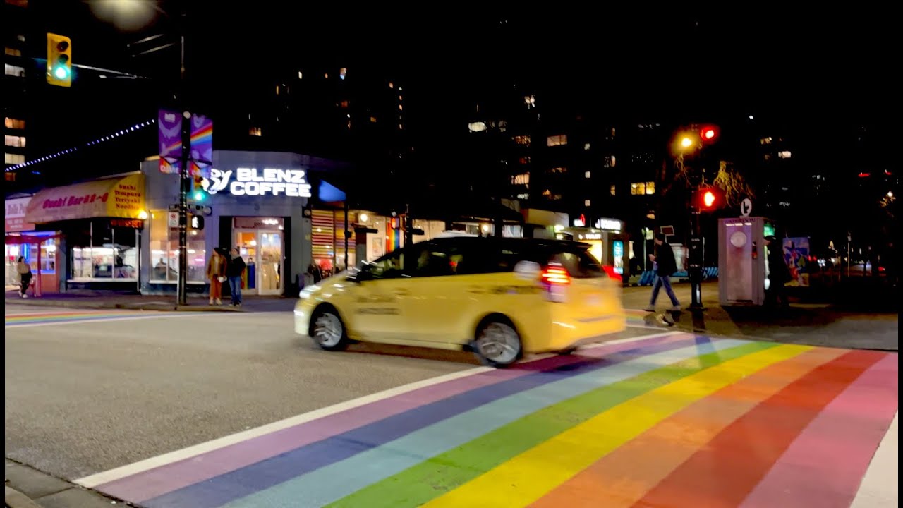 Davie Street Vancouver - Walk tour at night