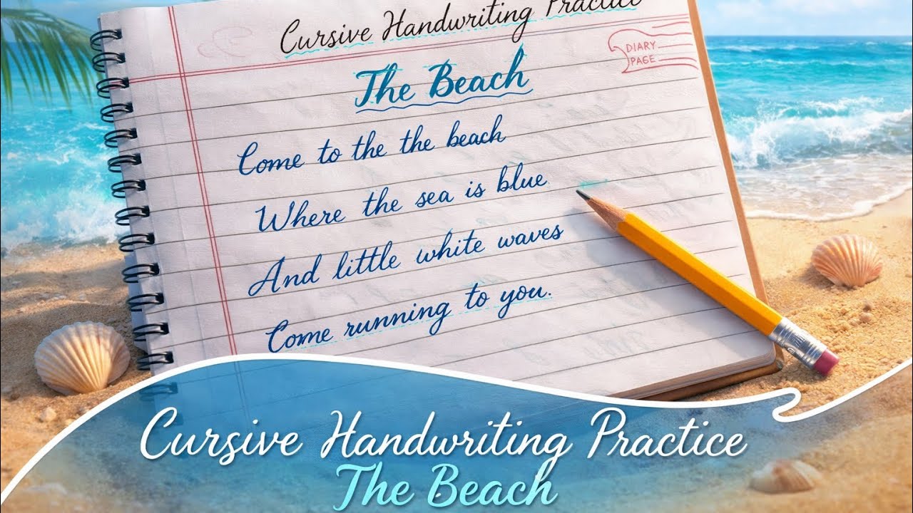 Cursive Handwriting Practice | The Beach Paragraph Writing for Beginners