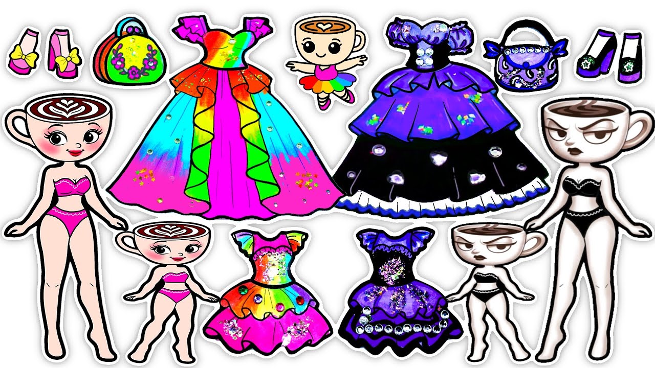 Rainbow VS Black BALELRINA CAPPUCCINA 🌈 Mother & Daughter Barbie Dress Up | DIY Arts & Paper Crafts
