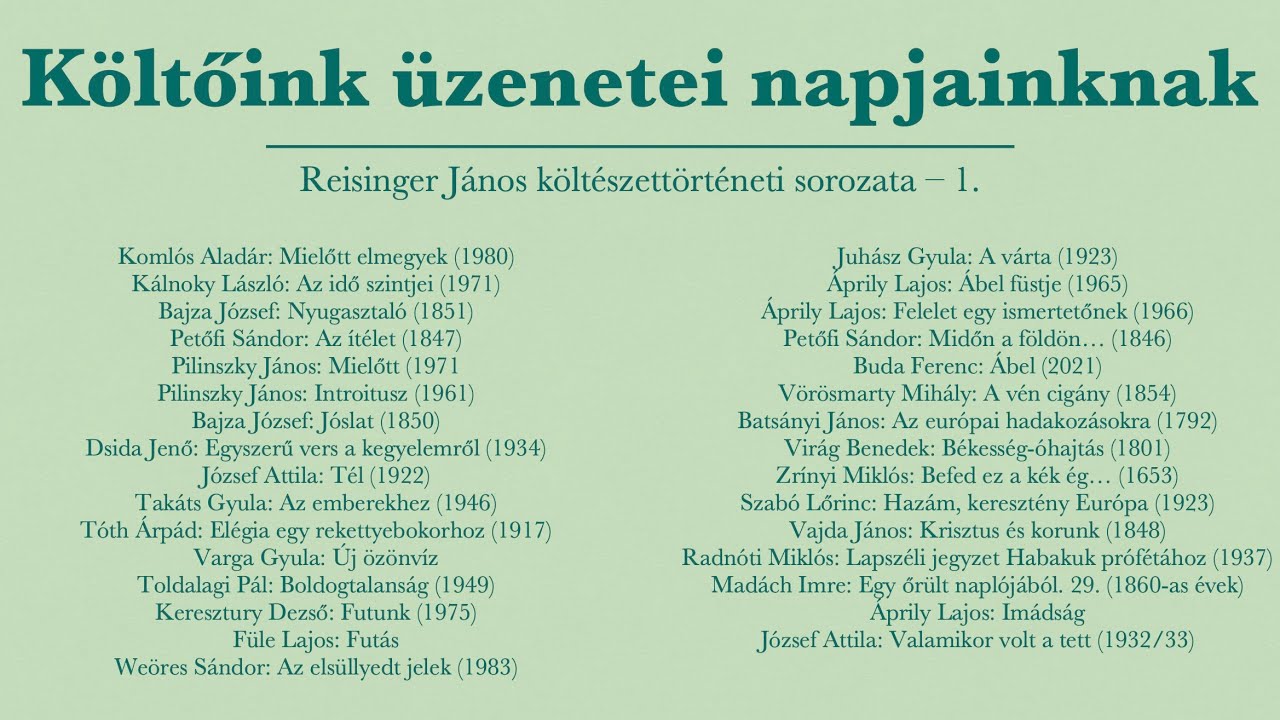 2022. szeptemberi versek – 31 magyar vers Reisinger János előadásában