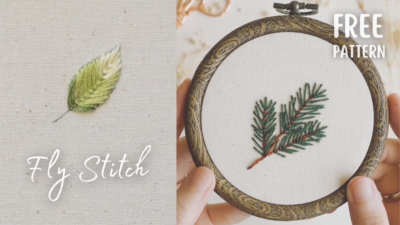 Tutorial 9: Learn Fly stitch with FREE Pine Needles embroidery pattern 🌲