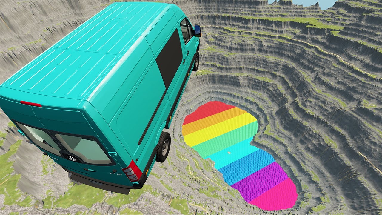 Leap Of Death Car Jumps & Falls Into Colored Pool #2 &ndash; BeamNG.Drive