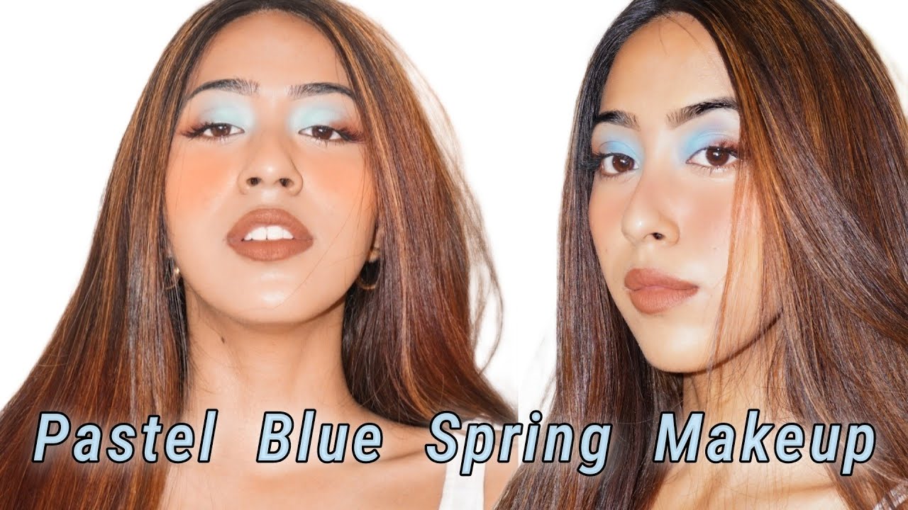 Pastel Blue Spring Makeup Look ft Bare Anatomy Customized Skincare