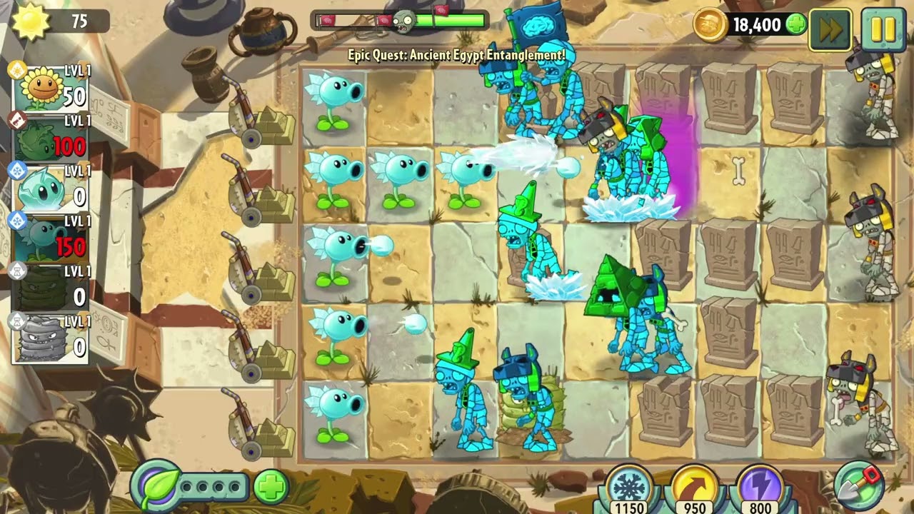 PvZ2 - Ancient Egypt Entanglement - Level 1 - Day 28 - No Sunflowers, No Plant Food, Used Lawnmowers