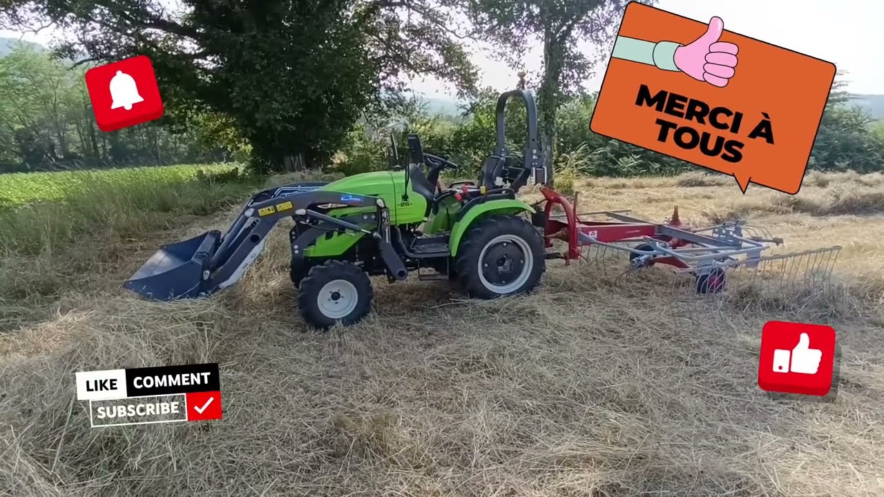 Tracteur Preet Avenger 26 et andaineur Massey Ferguson a l'andainage pour presser le foin ensuite .