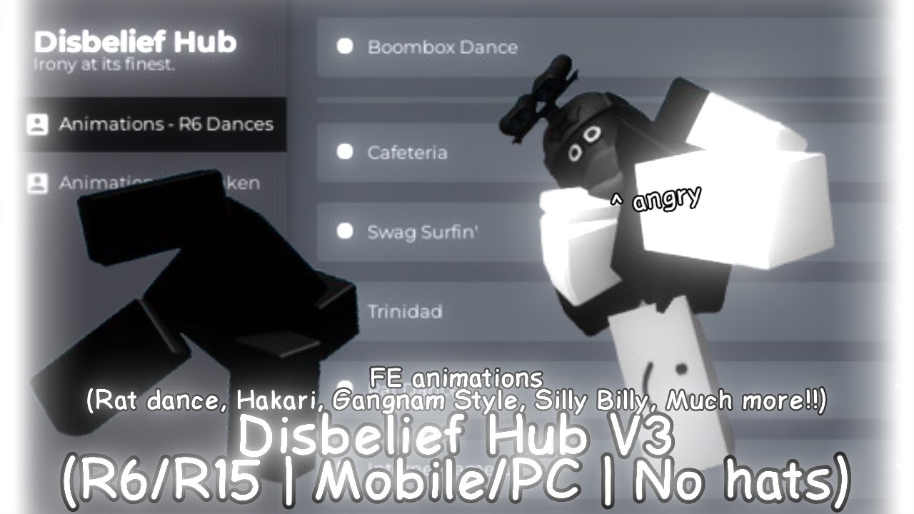 Delta/Fluxus/KRNL Mobile Script Showcase | [FE] Disbelief Hub V3 (150+ Emotes, No hats)