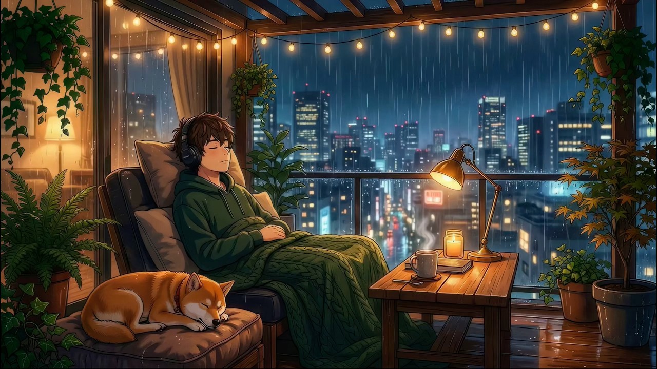 5 Hours Rainy Balcony LoFi for Sleep & Relaxation 🌧️ | Calm Night Beats | LoFiKai